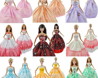 3x Ball Gown Doll's Wedding Dresses & 3 Pairs Shoes - Random Selection Made for 11.5" Sized Fashion Dolls