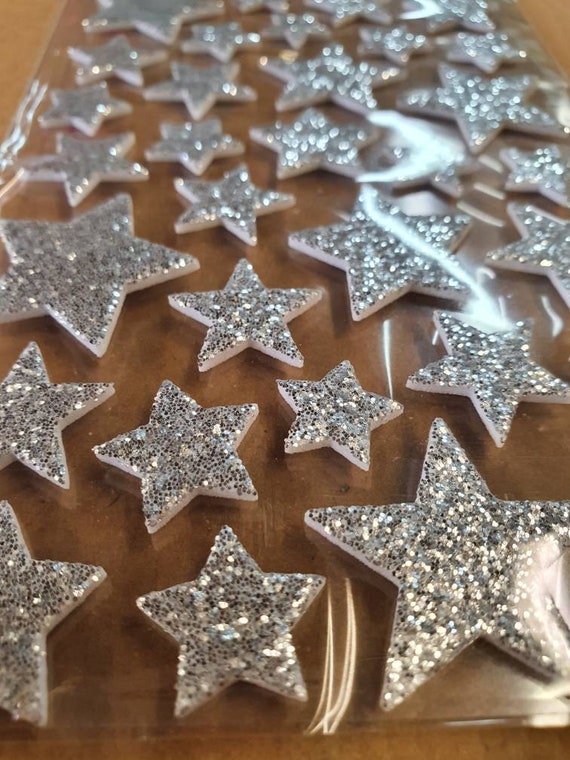 Silver Glitter 3D Puffy Foam Adhesive Stars Stickers for Kids Reward Craft  Card Making 1.2cm Height 