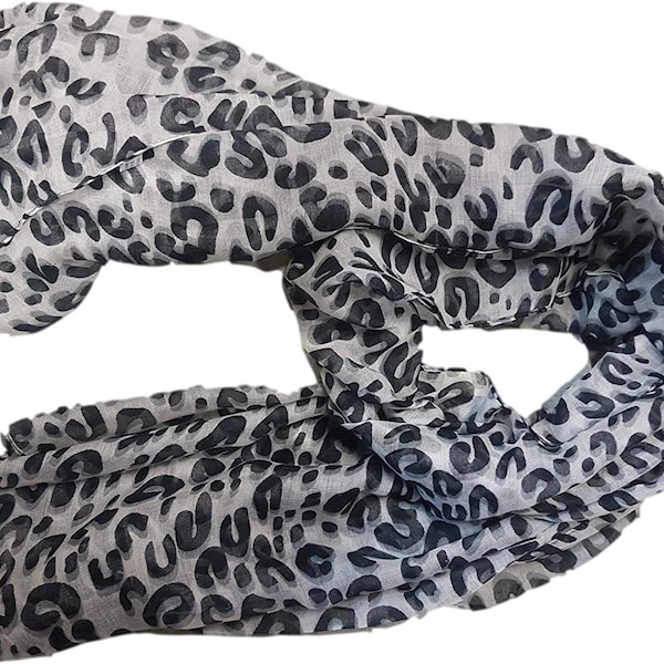 Stylish Black & White "U" Animal Leopard Print Ladies Fashion Scarf Shawl Wrap Hijab 170cm x 70cm All Seasons