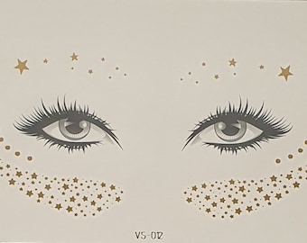 Instant Gold Stars Freckles Effect Boho Glitter Jewel Tattoo Sticker Festival Party Face Eyes Make Up