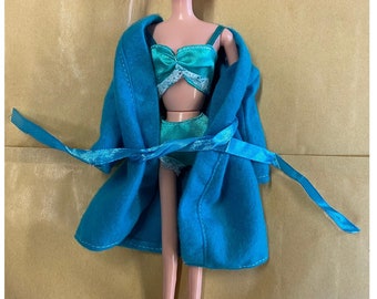 Blue Dolls Sized Bath Robe & Underwear Lingerie Set: Bra Knickers Made for Standard 11.5" Fashion Dolls (Doll Not Included)