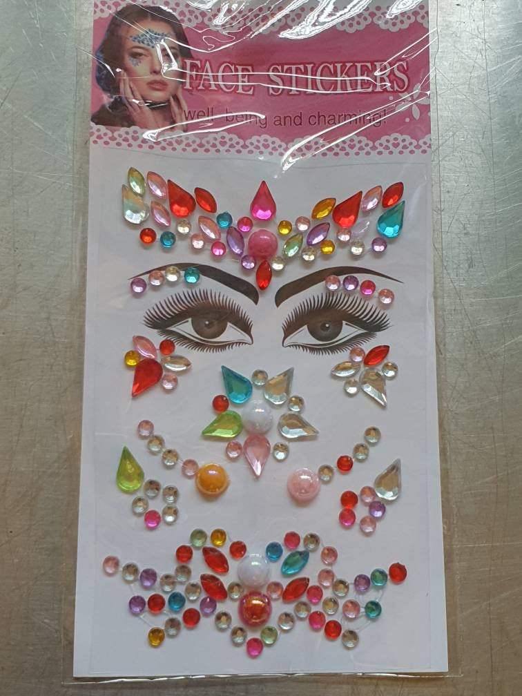 1x Sheet Unisex Face Gems Multi Coloured Stickers Make up Body Etsy UK