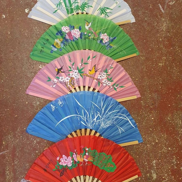 5x Colourful Dancing Decorative Burlesque Japanese Geisha Traditional Chinese Folding Hand Fans Wedding Favours 23cm Span