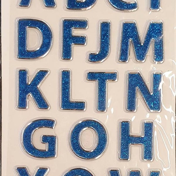 Blue Glitter 3D Puffy Adhesive Letters Alphabet Stickers A-Z For Craft Card Making 2.8cm Height
