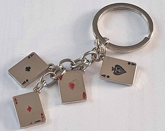 Nouveauté Chrome Silver Color Metal Mini Gambler’s Deck of Cards Ace’s Keyring Idée cadeau