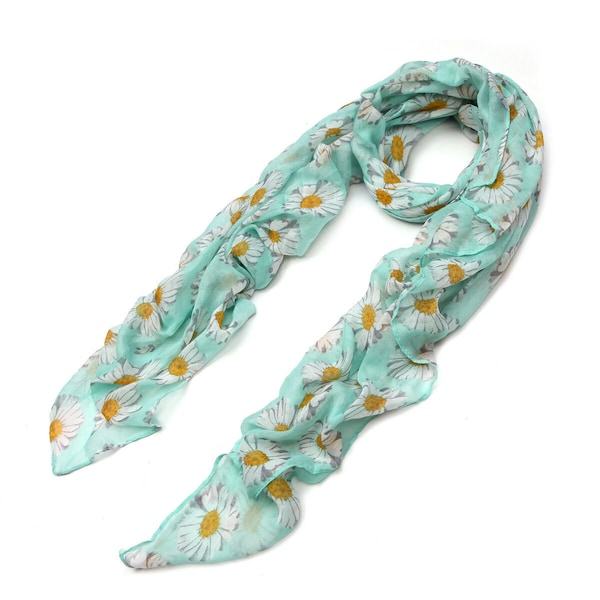 Stylish Mint Green Daisy Flowers Print Ladies Fashion Scarf Shawl Wrap Hijab 180cm x 70cm