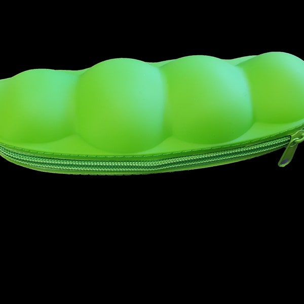 Green Novelty Pea Vegetable Pencil Case Silicone Pen Pouch Zipper Bag Makeup Bag Stationery School Supplies