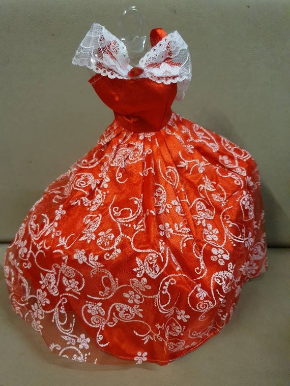Quality Red Scarlet Glitter For Barbie Doll Ball Gown Wedding Dress UK Seller 