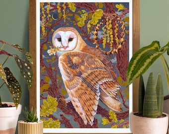 Blodeuwedd the Barn Owl - A3 Fine Art Giclée Print, Celtic Mythology Folklore