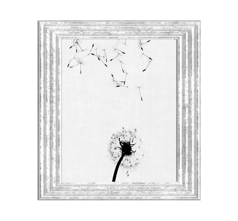 Dandelion wall art black and white prints floral | Etsy