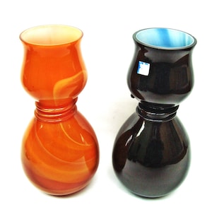 Vintage glass vases Yellow and black 70s NEW with paper label
