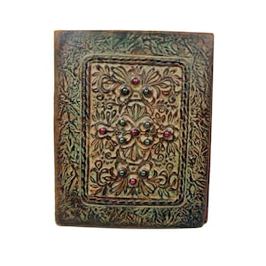 Vintage leather tooled folder/ portfolio Pottery stone Correspondence Folder