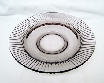 Vintage Art Deco Amethyst Glass Cake Plate 1980s