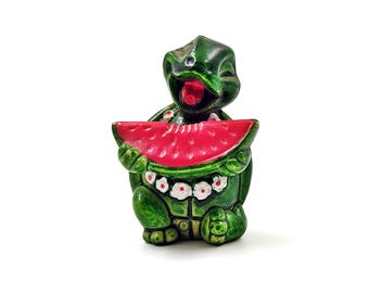 Vintage turtle figurine w/ watermelon. Action figure 80s Fictional character.