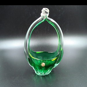 Vintage candy basket Green glass dish