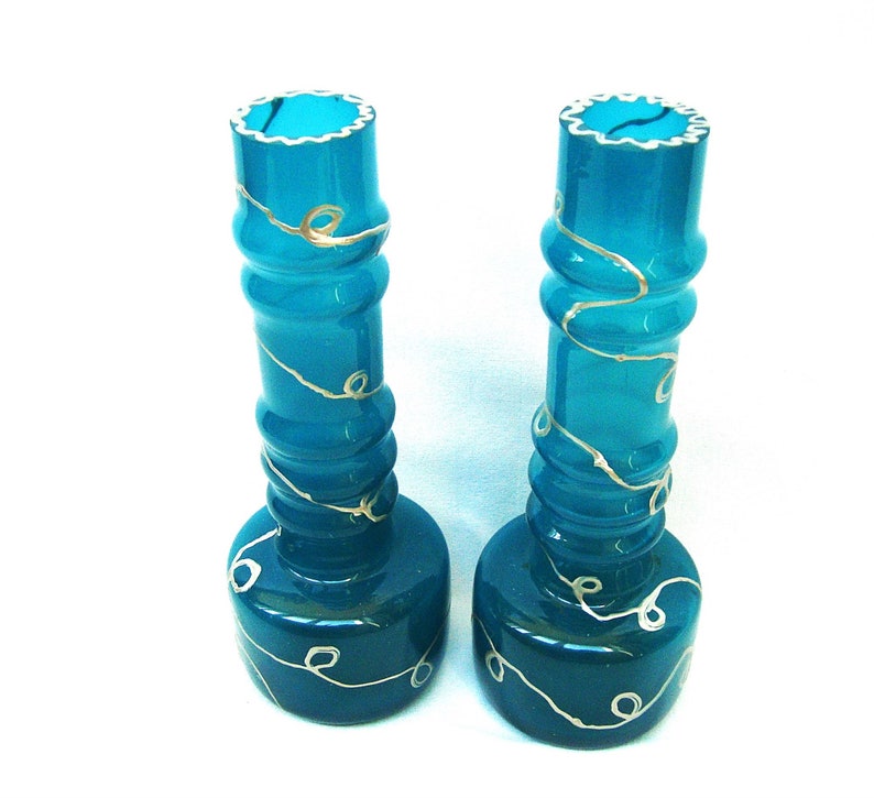 Vintage Glass Vases Marine Blue From 70s Hand Painted With Etsy