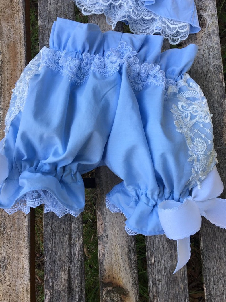Ruffles and lace girls blush pink OR baby blue halter top and matching bloomers ALL handmade flower headband sold seperate