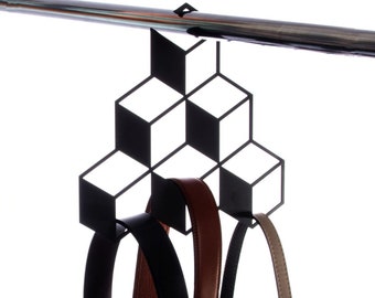 Black Metal Closet Organizer – 3D Cube Scarf & Belt Hanger