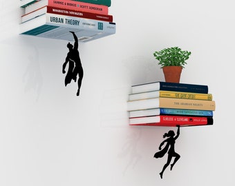 Floating Bookshelves - Set of 2. Invisible Hanging Metal Hidden Bookshelf - Optical Illusion Super Power Look for Kids and Adults