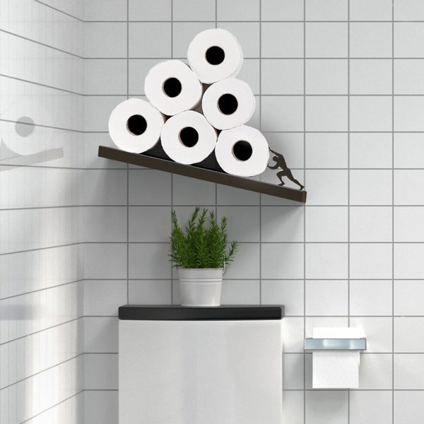 UK Sisyphus - Black Toilet Paper Shelf, Unique Bathroom Storage, Home Decor, Bathroom Accessories, Wall Mounted Paper Roll Shelf