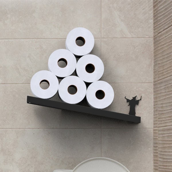 INTL Toilet Paper Storage - Merlin the Wizard Shelf for Toilet Paper Rolls - Bath Decor - Tilted Toilet Paper Rack - Bathroom Accessories