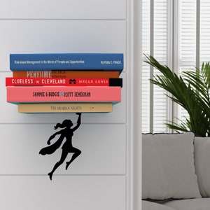 INTL Metal Hanging Hidden Book Shelf // Floating Bookshelf // Superhero Silhouette // Unique Accessories // Wondershelf by Artori Design image 2