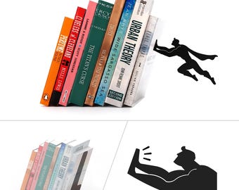 Superhero Bookend | Black Metal, Whimsical Book Decor