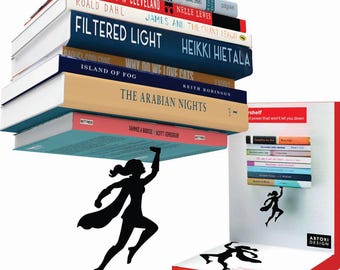 Superheroine Floating Bookshelf, Invisible Metal Book Shelf, Superhero Wall Decor, Comic Book Room Design