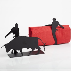 Stier- und Matador-Serviettenhalter - Metalltischdekoration mit einer spielerischen Note - Rote Servietten bevorzugt