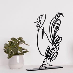 Metal Rooster Sculpture – Modern Line Art Farm Animal – Black Wire Shelf or Wall Decor for Kitchen, Living Room or Office