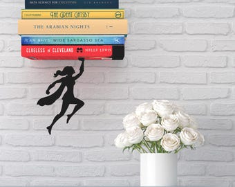 Superheroine Floating Bookshelf: Invisible Metal Wall Art