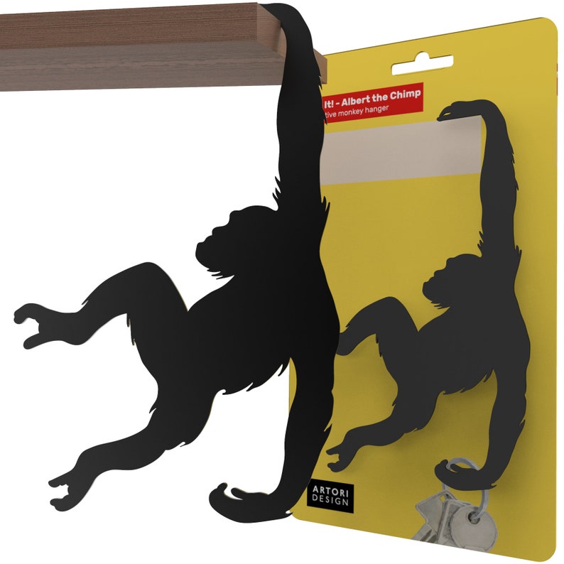 Banana Holder Monkey Shaped Hook Bag and Key Rack Home Décor Gift Shelf Décor Albert the Chimp by Artori Design image 9