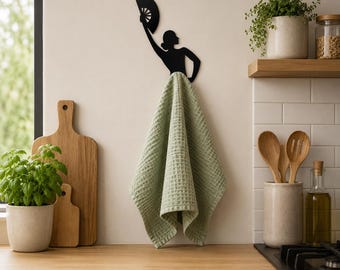 Flamenco Dancer Towel Hook: Metal Kitchen Decor with Dress-Changing Design