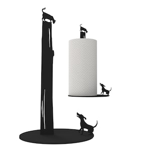 Cachorro vs. Gato – Porta-toalhas de papel de metal com design divertido | Árvore, gato e cachorro para um toque lúdico na cozinha