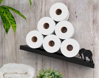 Elephant Toilet Paper Shelf: Black Metal Wall-Mounted Roll Holder