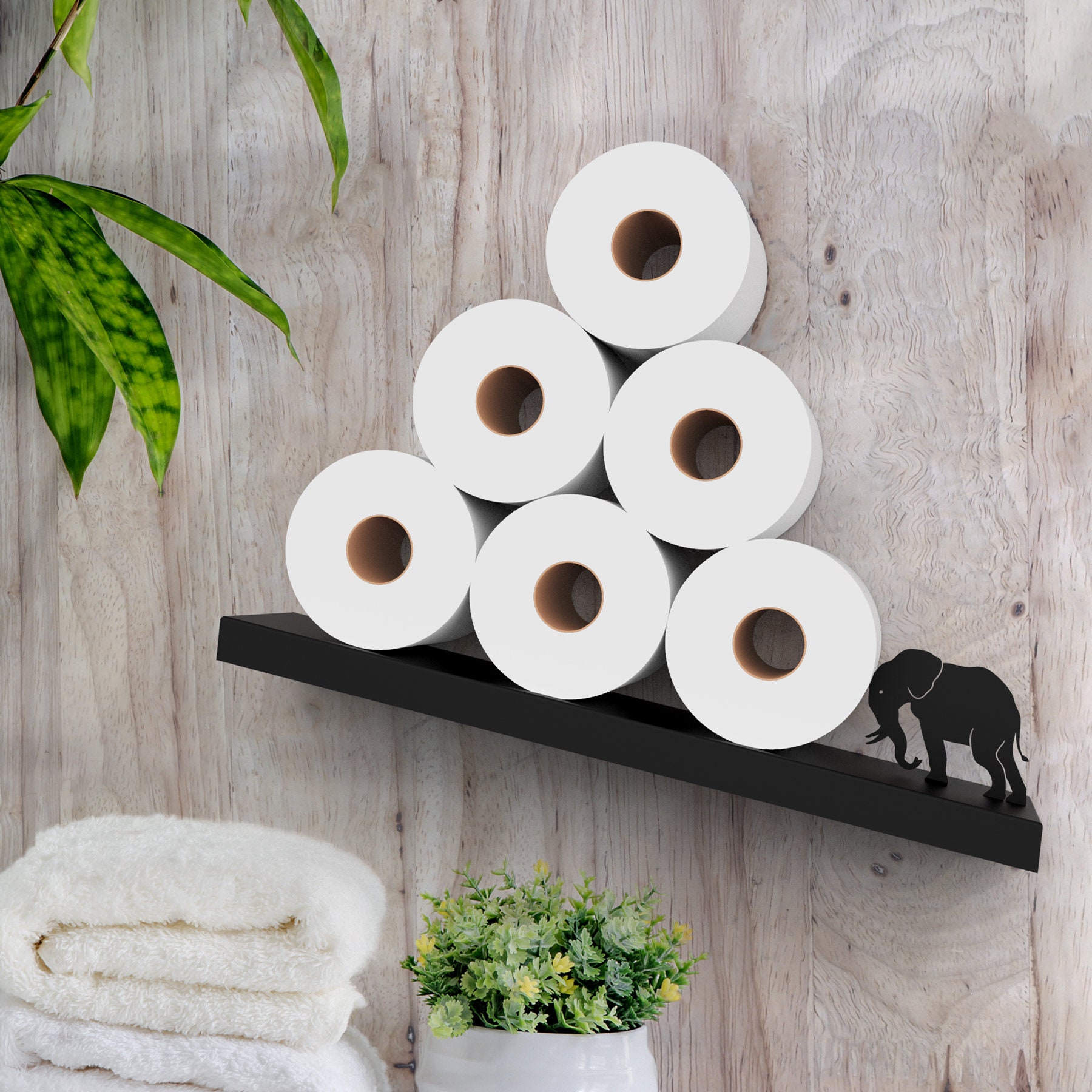 Toilettenpapierhalter Mit Bärenmotiv – Wandmontage, Handbemalt, Schwarz, Kunstharz
