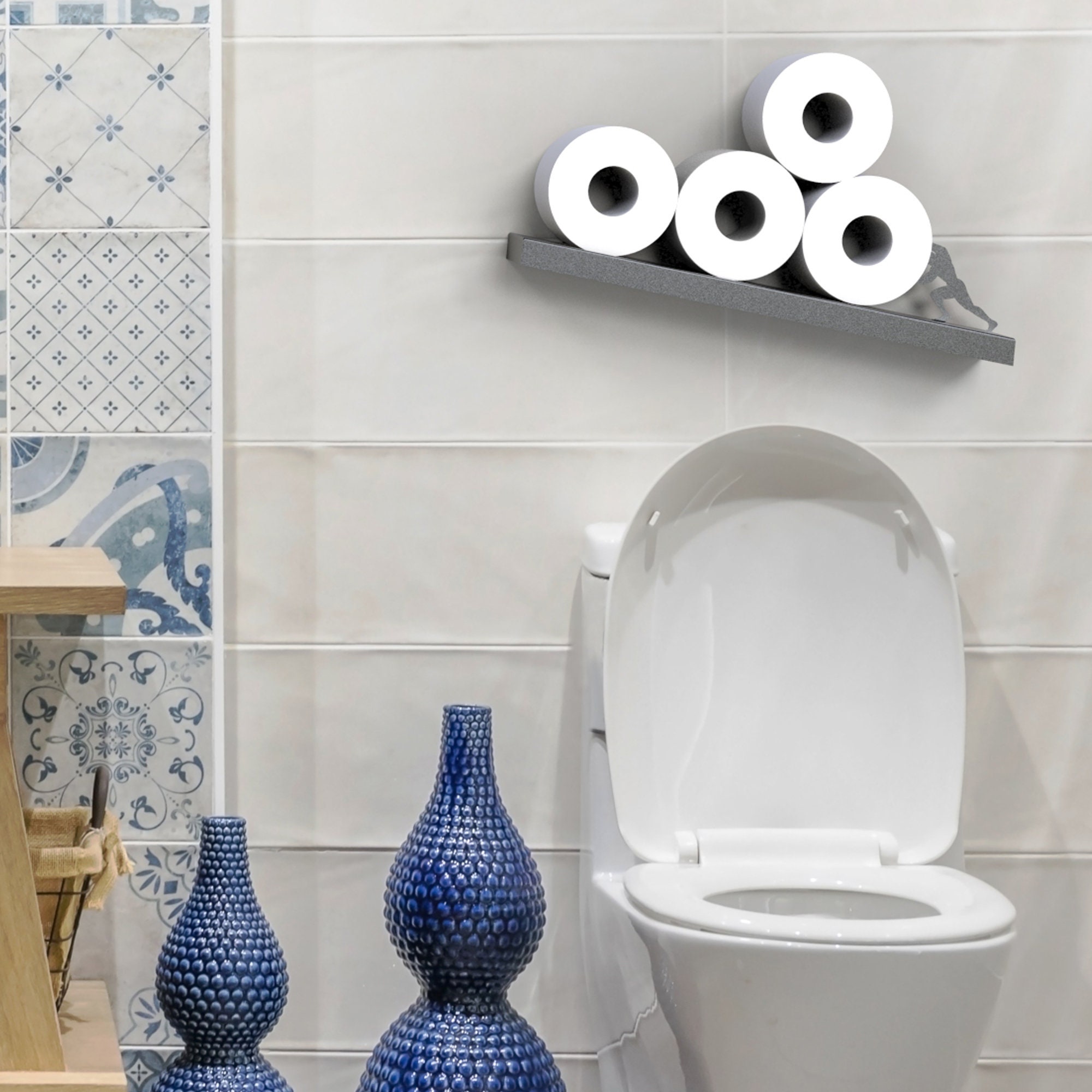 Sisyphus Black Toilet Paper Shelf, Unique Bathroom Storage, Home