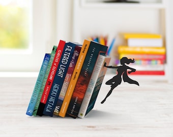 SuperGal Metal Bookend – Superhero Book Holder, Home Decor Gift