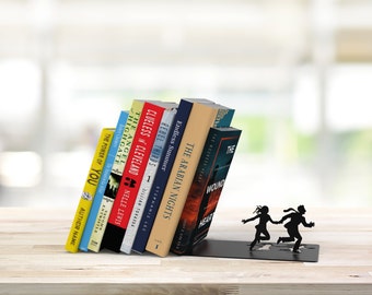 Metal Bookend // shaped as two escaping figures  // Bookends // Unique Book Accessories // Fun Gift // "Runaway Bookend" by ArtoriDesign