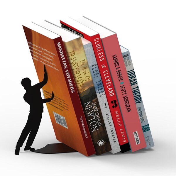 Cliffhanger Buchstütze – Mann an der Kante Hält Ihre Bücher an Ort und Stelle, der Schwerkraft trotzende Buchstütze