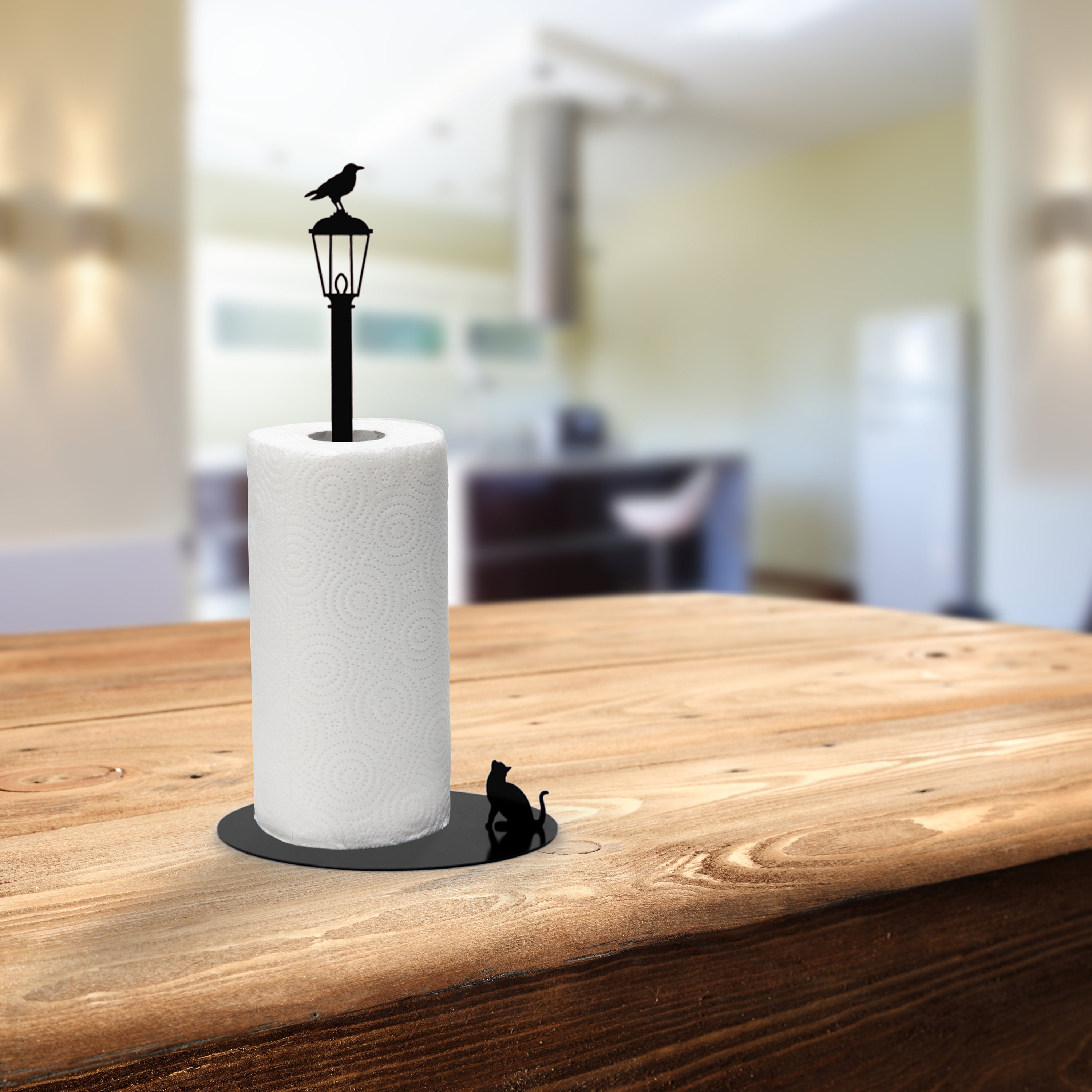 Paper Towel Holder // Cat vs. Crow // Black // Metal Kitchen Etsy