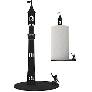 A Princesa na Toalha - Porta-Toalhas de Papel de Cozinha em Metal, Preto, Design Princesa e Príncipe, Decoração de Cozinha Única