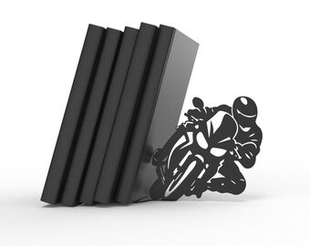 Full Lean - Motorcycle Bookend - Black Metal Decorative Book Holder