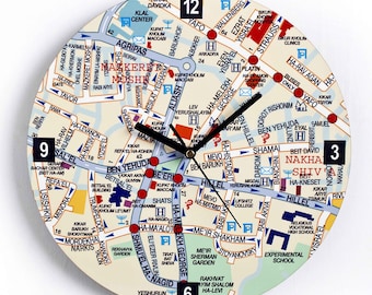 Jerusalem Map Glass Wall Clock: Middle Eastern Home Decor (11.6 inch)