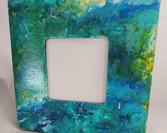 Marco de fotos con escena oceánica - Marco de madera pintado en azul y verde