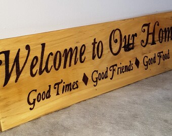 Rustic Wood Welcome Sign – Wood Burned Cottagecore Decor