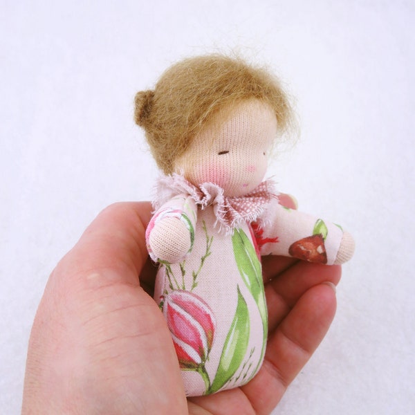 Waldorf doll 11.5 cm miniature flower child doll according to Waldorf style fabric doll handmade play doll travel doll handmade