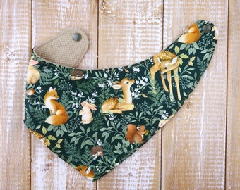 Baby neckerchief 3-18 months forest animals bib triangular scarf bandana gift birth handmade