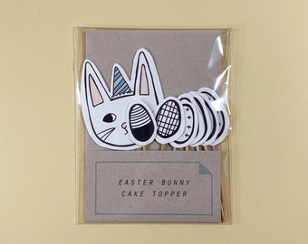 easter bunny and egg cake topper, easter decoration, reusable paper eco friendly card by Rock covers paper