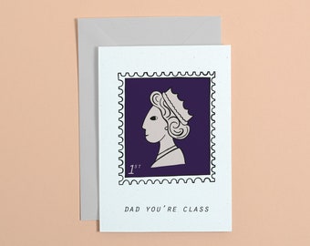 Funny First Class Dad Stamp Card, Pun Father's Day Card #actuallyhandmade